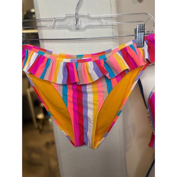 California Waves Swim California Waves Aruba Striped Ruffle Triangle Bikini XL - Picture 5 of 8